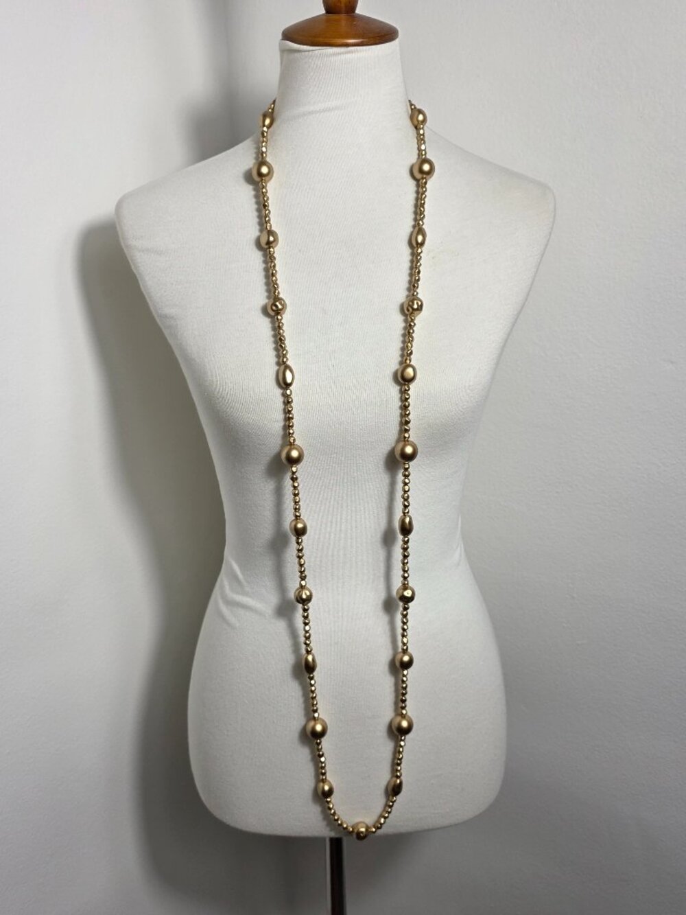 Vintage-Style Opera Length Gold Tone Beaded Necklace Mix of Beads